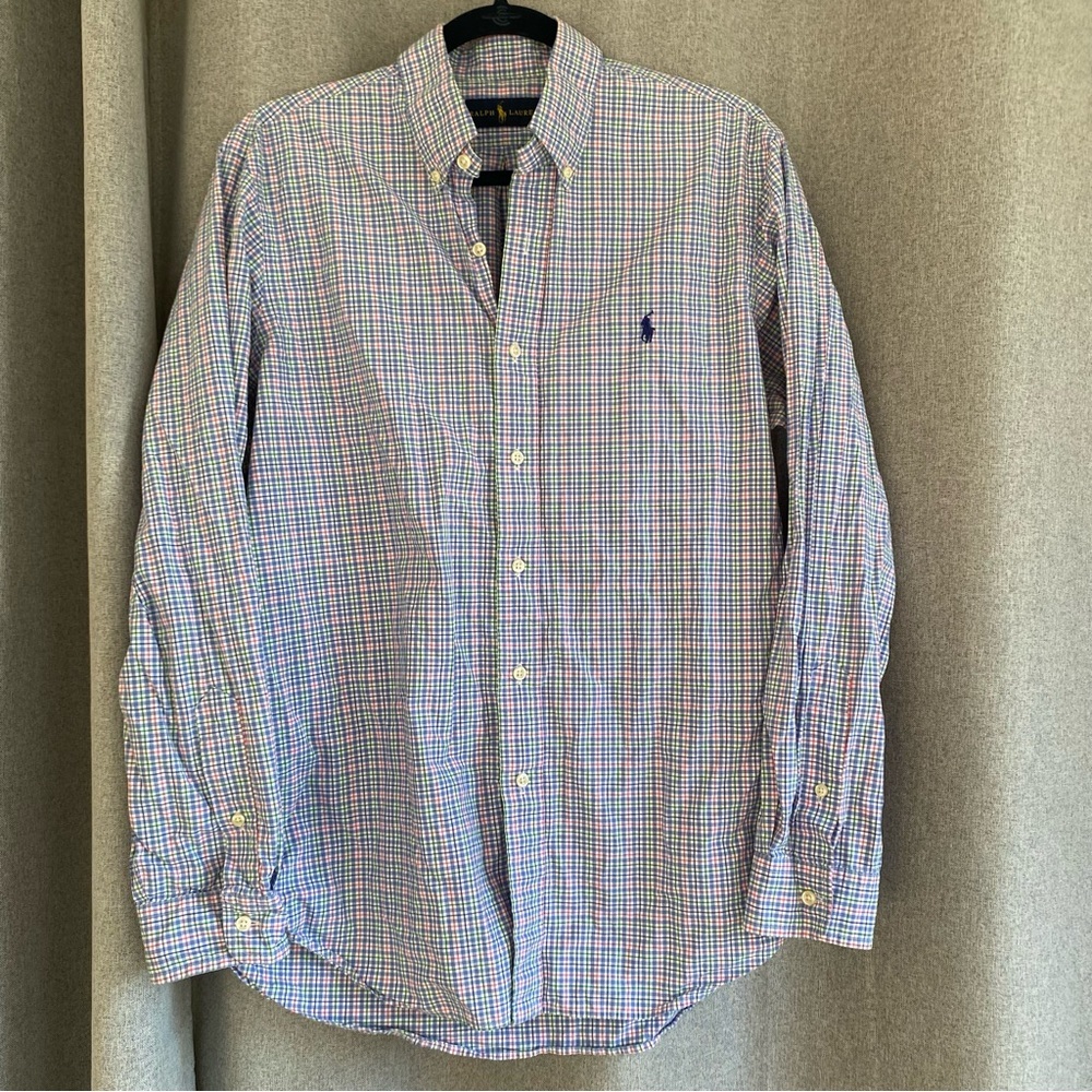 Ralph Lauren Men's Blue and Red Striped Button Down Shirt size Large